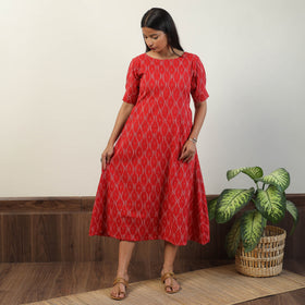 Red - Pochampally Ikat Weave Cotton Dress 03