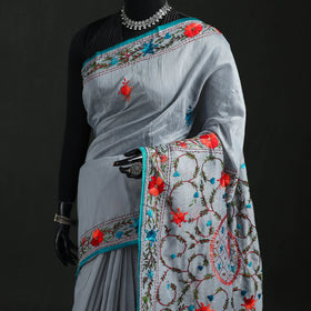 Hand Embroidered Chapa Work Silk Cotton Saree 20