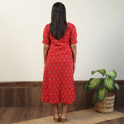 Red - Pochampally Ikat Weave Cotton Dress 03