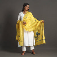 Yellow - Handloom Chanderi Silk Kashida Embroidery Dupatta 14