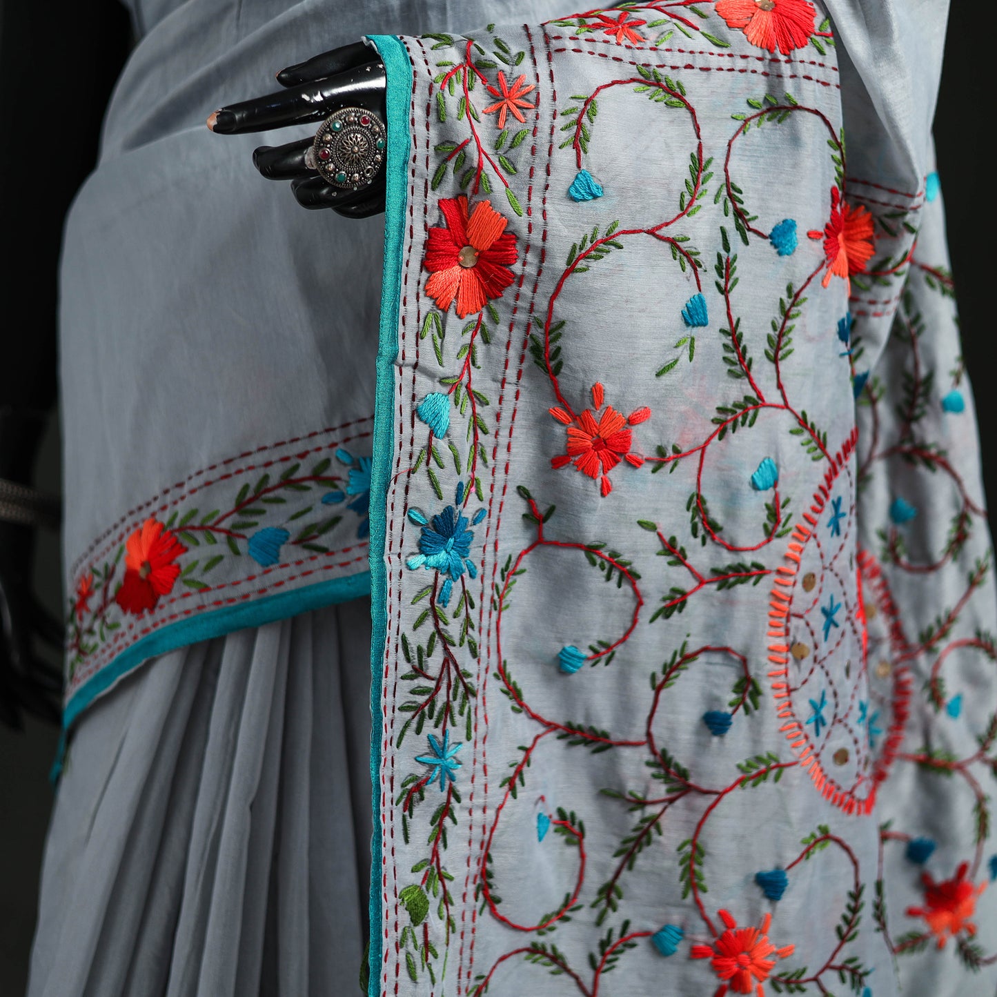 Hand Embroidered Chapa Work Silk Cotton Saree 20