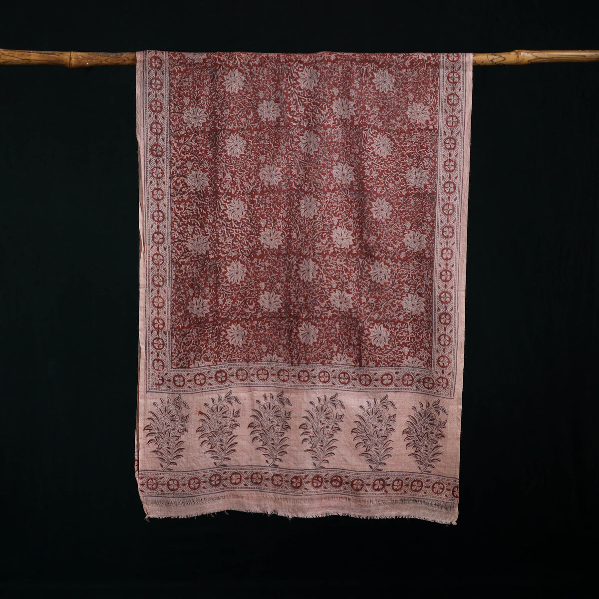 Pure Merino Wool Stole in Pedana Kalamkari Block Prints 78