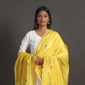 Yellow - handloom chanderi silk kashida embroidery dupatta