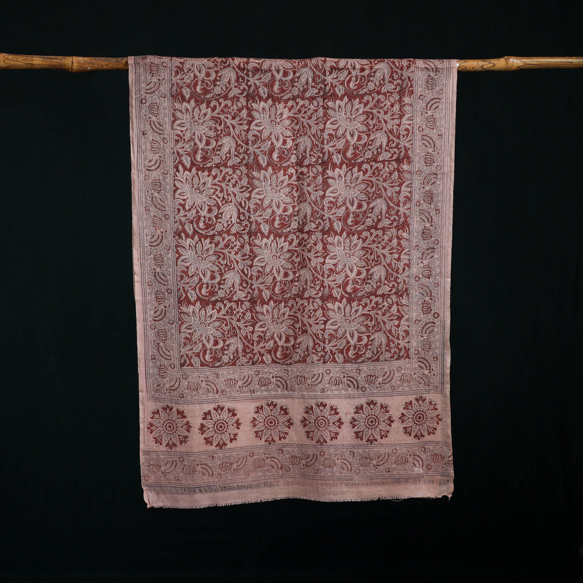 Pure Merino Wool Stole in Pedana Kalamkari Block Prints 80