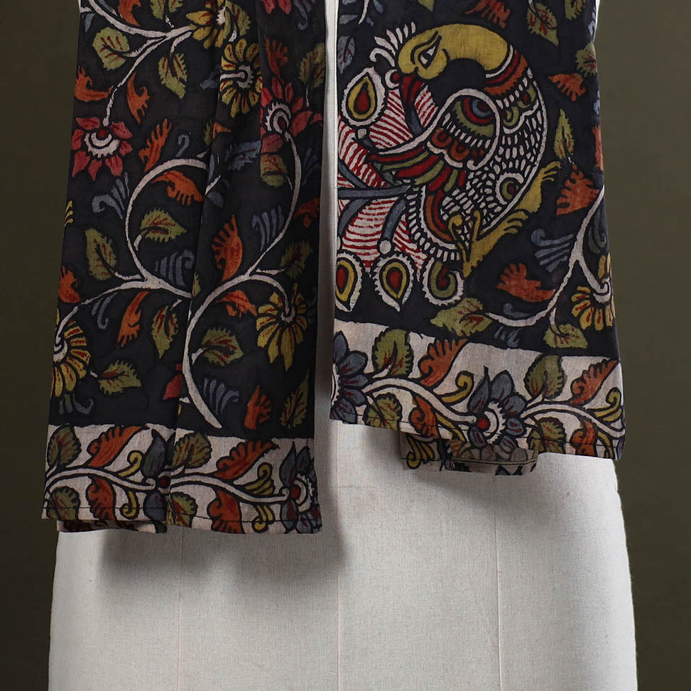 Black Handpainted Cotton Kalamkari Stole