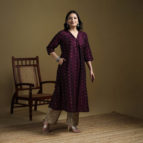Plain Spun Dupion Viscose Silk Buti A-Line Kurta for women 13