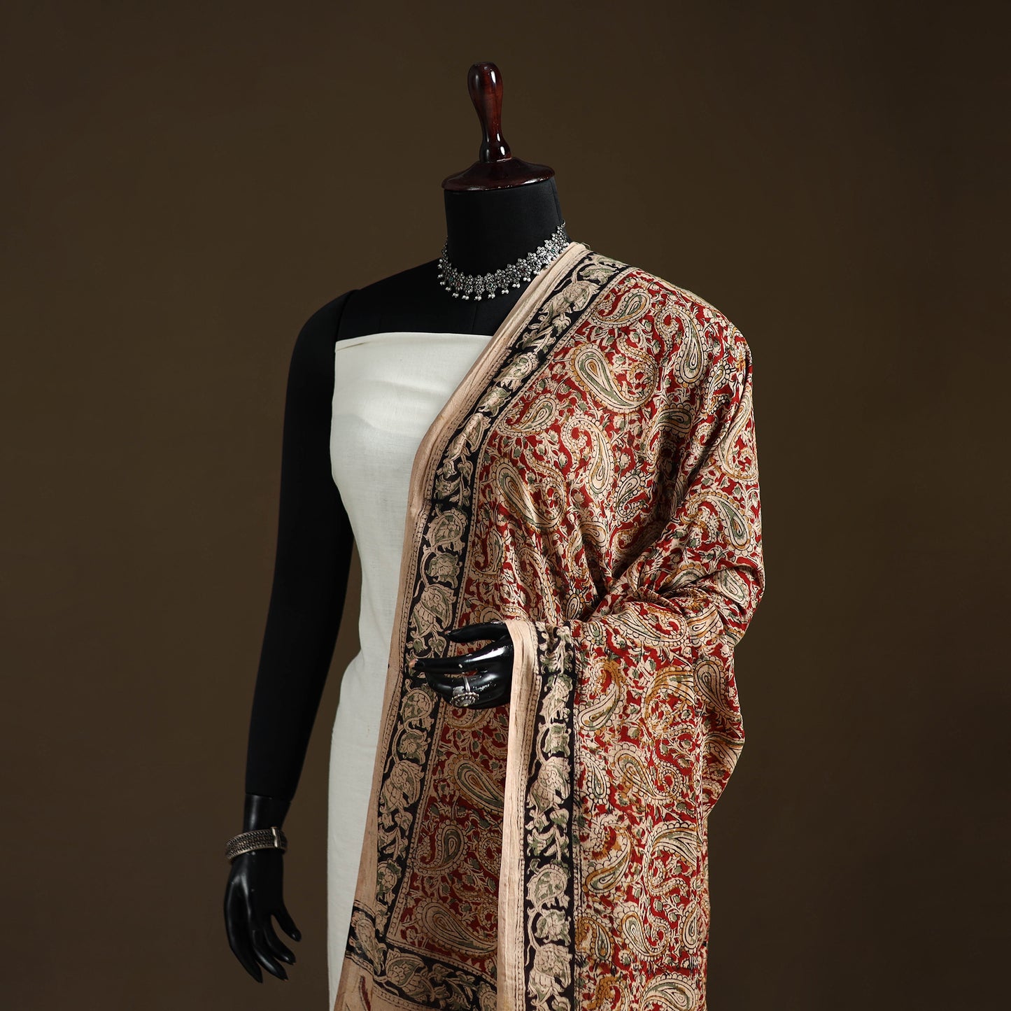 Kalamkari Hand Block Print Natural Dyed Cotton Dupatta 23