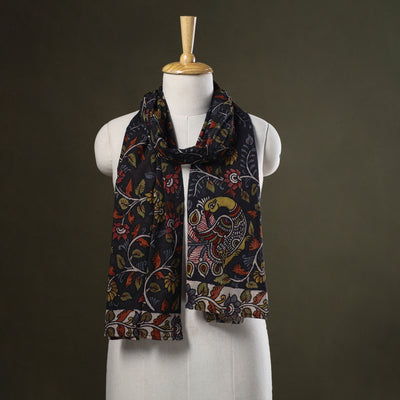 Black Handpainted Cotton Kalamkari Stole