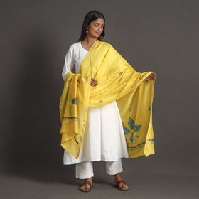 Yellow - handloom chanderi silk kashida embroidery dupatta