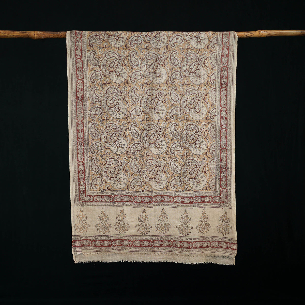 Pure Merino Wool Stole in Pedana Kalamkari Block Prints 77
