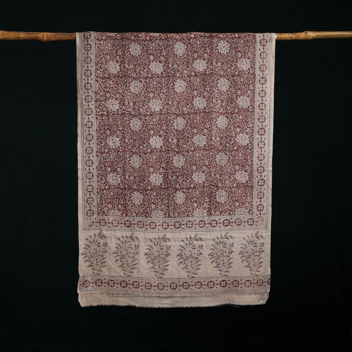 Pure Merino Wool Stole in Pedana Kalamkari Block Prints 76