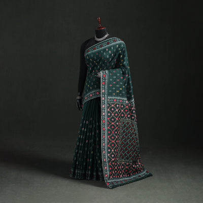 Hand Embroidered Chapa Work Silk Cotton Saree 21