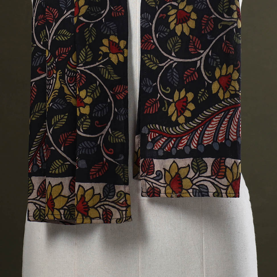 Black Handpainted Cotton Kalamkari Stole