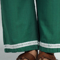 Forest Green - Plain Handloom Jhiri Cotton Elasticated Palazzo with Lace Work 17