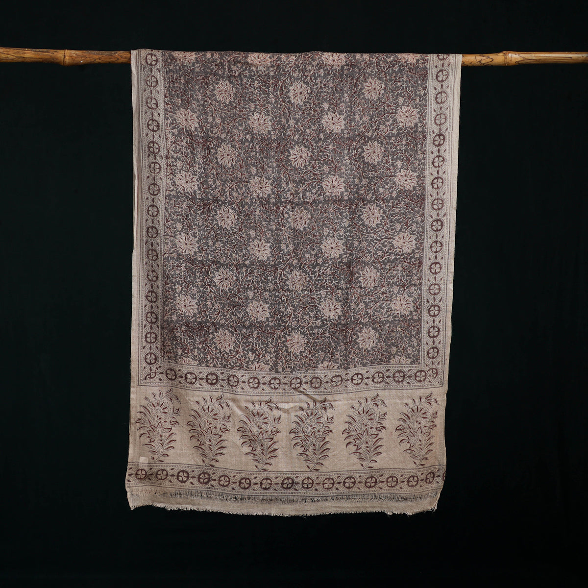 Pure Merino Wool Stole in Pedana Kalamkari Block Prints 75