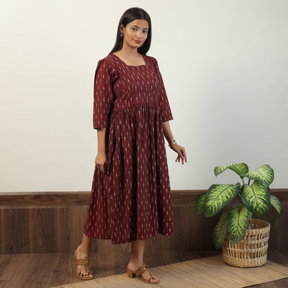 Maroon - Pochampally Ikat Weave Cotton Dress 06