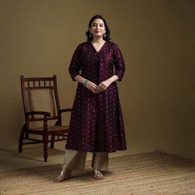 Purple - Plain Spun Dupion Viscose Silk Buti A-Line Kurta for women 13