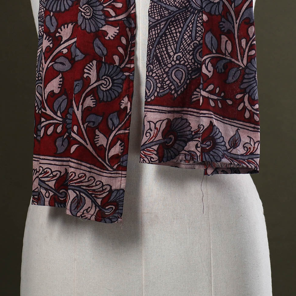 Red Handpainted Cotton Kalamkari Stole