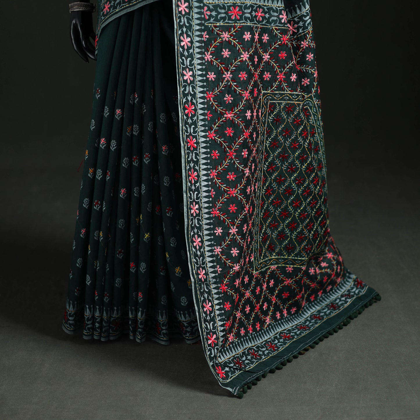 Hand Embroidered Chapa Work Silk Cotton Saree 21