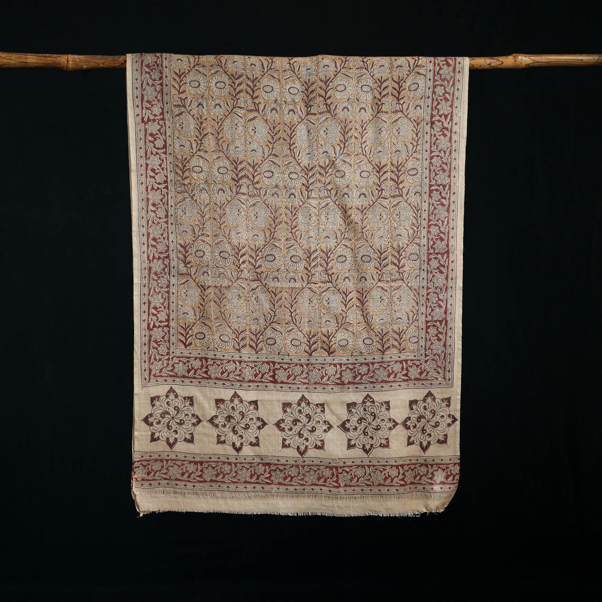 Pure Merino Wool Stole in Pedana Kalamkari Block Prints 73