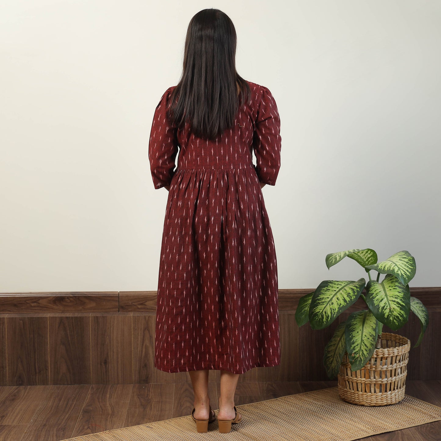 Maroon - Pochampally Ikat Weave Cotton Dress 06