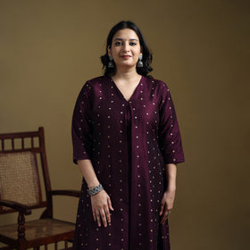 Purple - Plain Spun Dupion Viscose Silk Buti A-Line Kurta for women 13