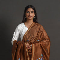 Brown - Handloom Chanderi Silk Kashida Embroidery Dupatta 16