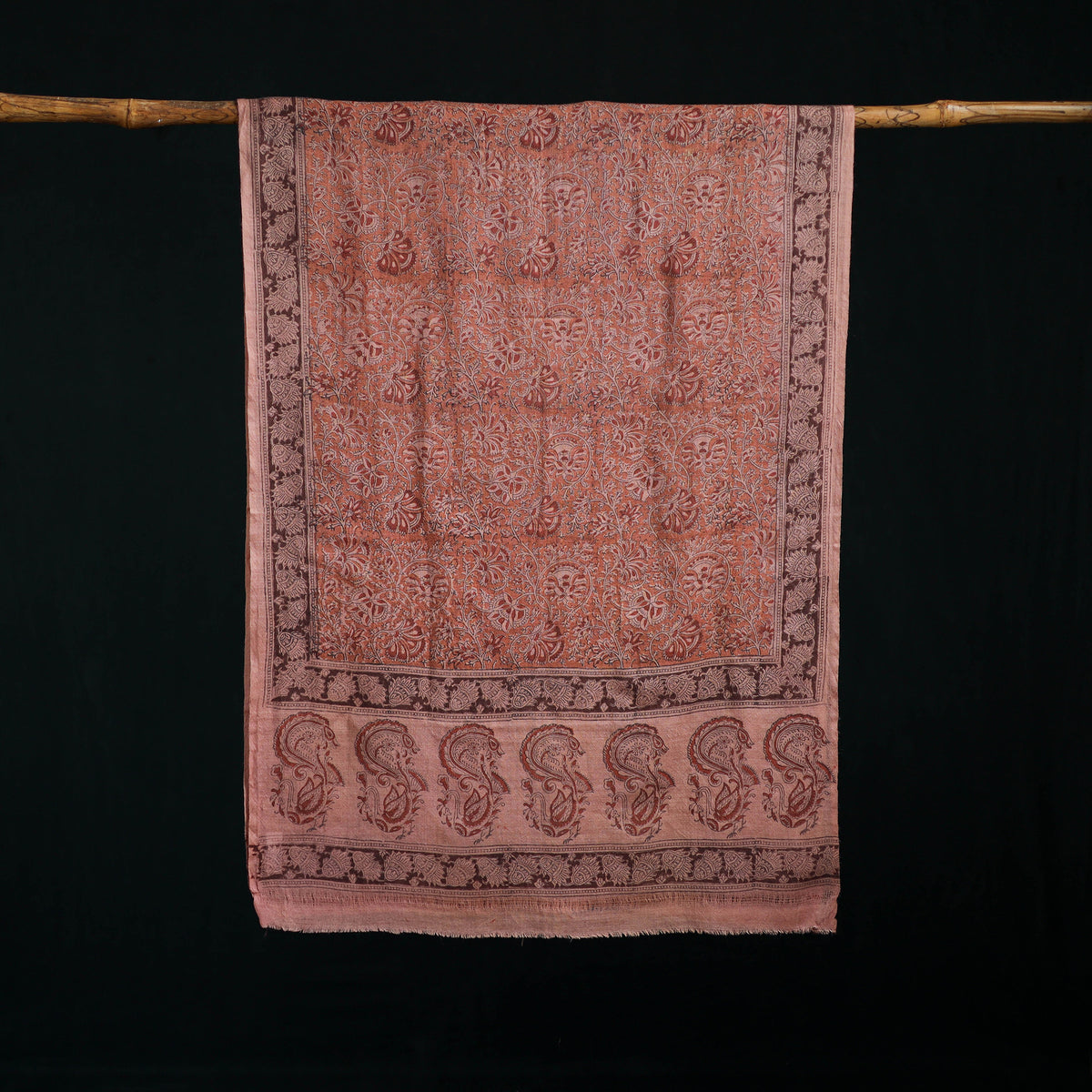 Pure Merino Wool Stole in Pedana Kalamkari Block Prints 72