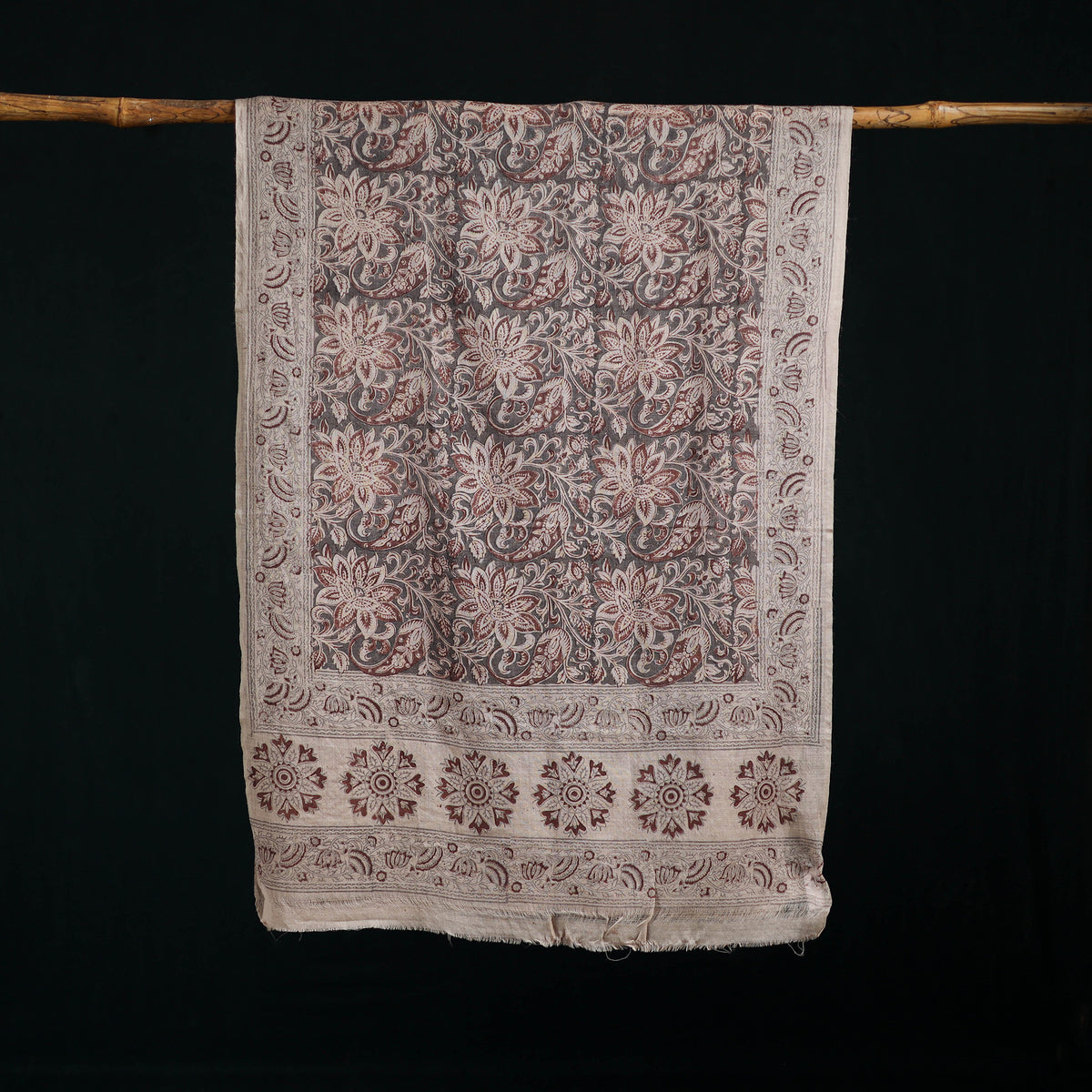Pure Merino Wool Stole in Pedana Kalamkari Block Prints 71