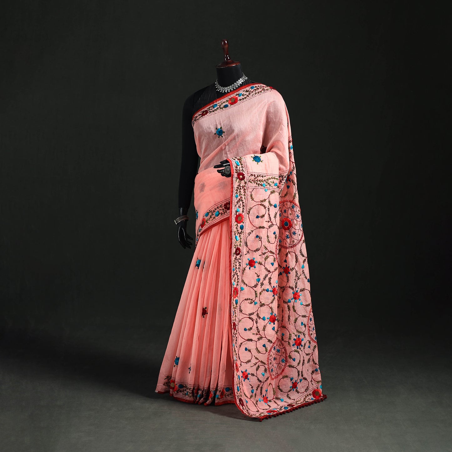 Hand Embroidered Chapa Work Silk Cotton Saree 22
