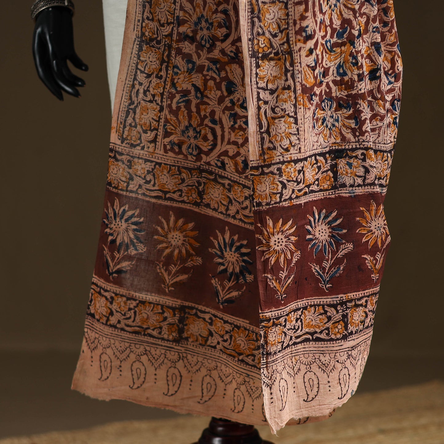 Kalamkari Hand Block Print Natural Dyed Cotton Dupatta 24