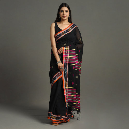 Black - Begampuri Handloom Cotton Saree with Ikat Border 15