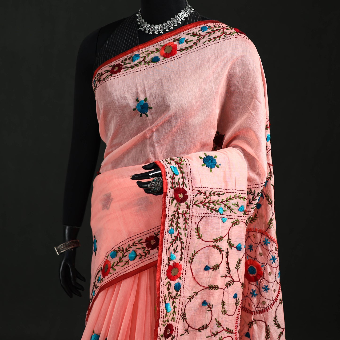 Hand Embroidered Chapa Work Silk Cotton Saree 22