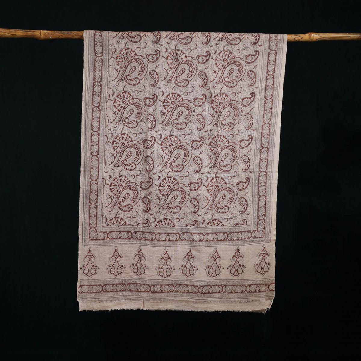 Pure Merino Wool Stole in Pedana Kalamkari Block Prints 70