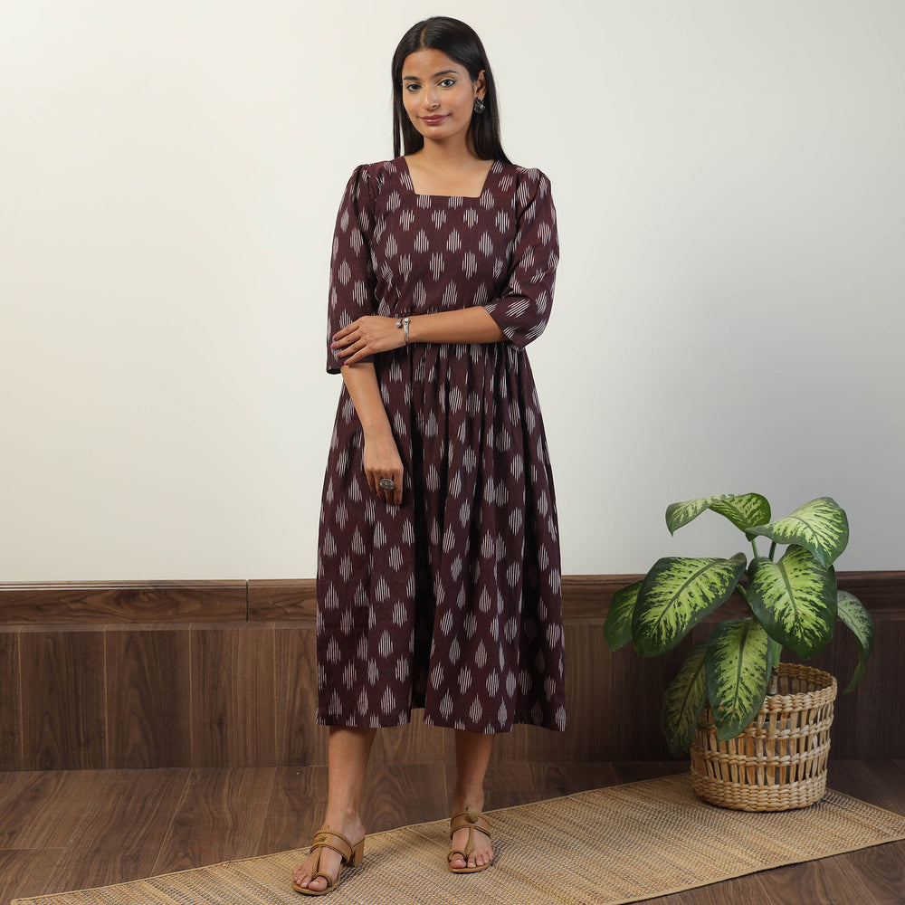 Maroon - Pochampally Ikat Weave Cotton Dress 07