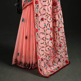 Hand Embroidered Chapa Work Silk Cotton Saree 22