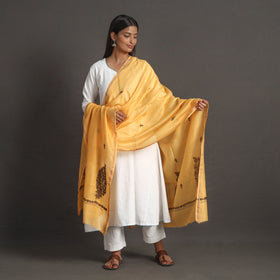 Yellow - handloom chanderi silk kashida embroidery dupatta