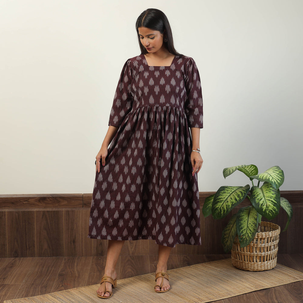 Maroon - Pochampally Ikat Weave Cotton Dress 07