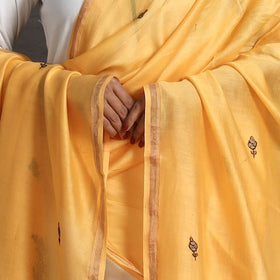 Yellow - handloom chanderi silk kashida embroidery dupatta