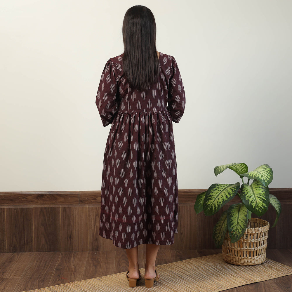 Maroon - Pochampally Ikat Weave Cotton Dress 07