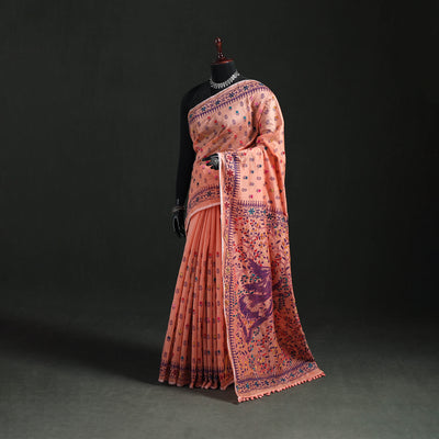 Hand Embroidered Chapa Work Silk Cotton Saree 23