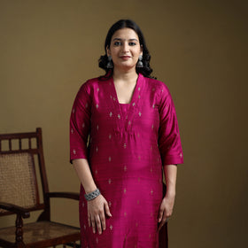 Pink - Plain Spun Dupion Viscose Silk Buti Straight Kurta for women 06