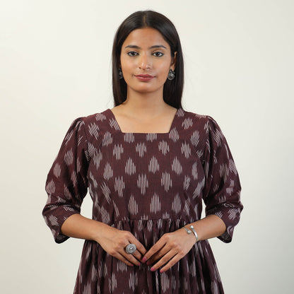 Maroon - Pochampally Ikat Weave Cotton Dress 07