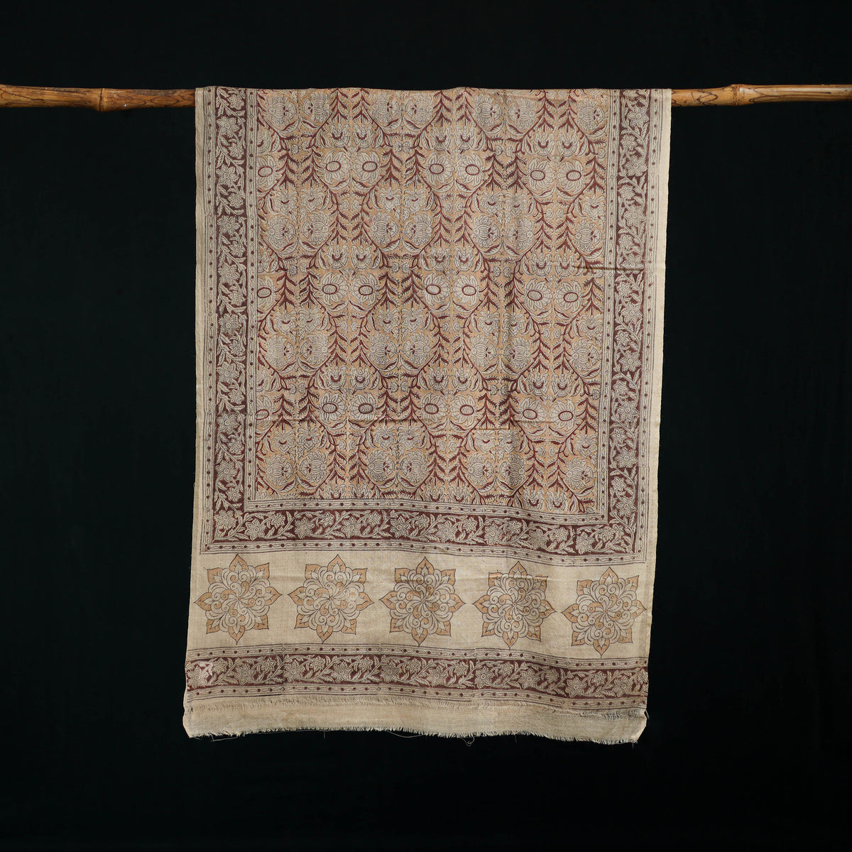 Pure Merino Wool Stole in Pedana Kalamkari Block Prints 67