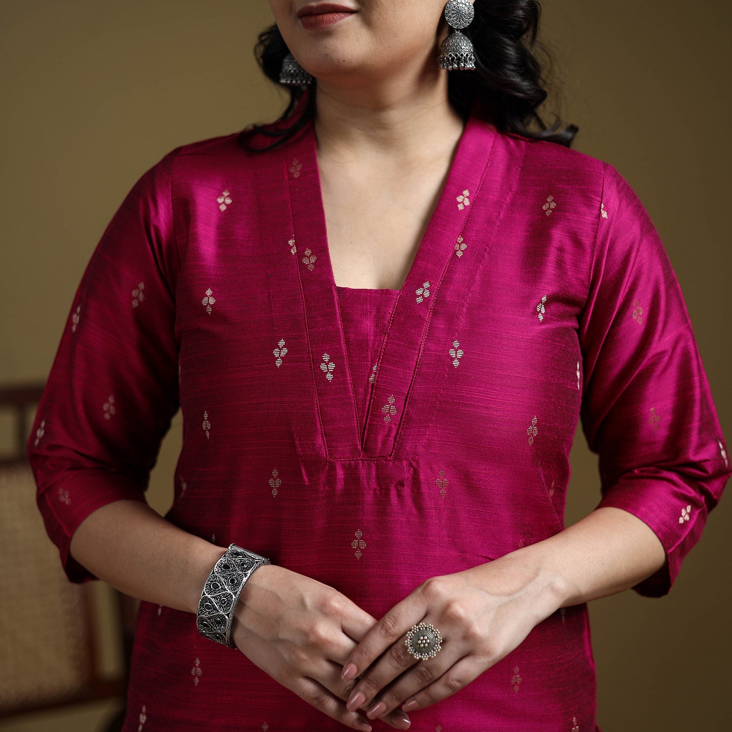 Pink - Plain Spun Dupion Viscose Silk Buti Straight Kurta for women 06