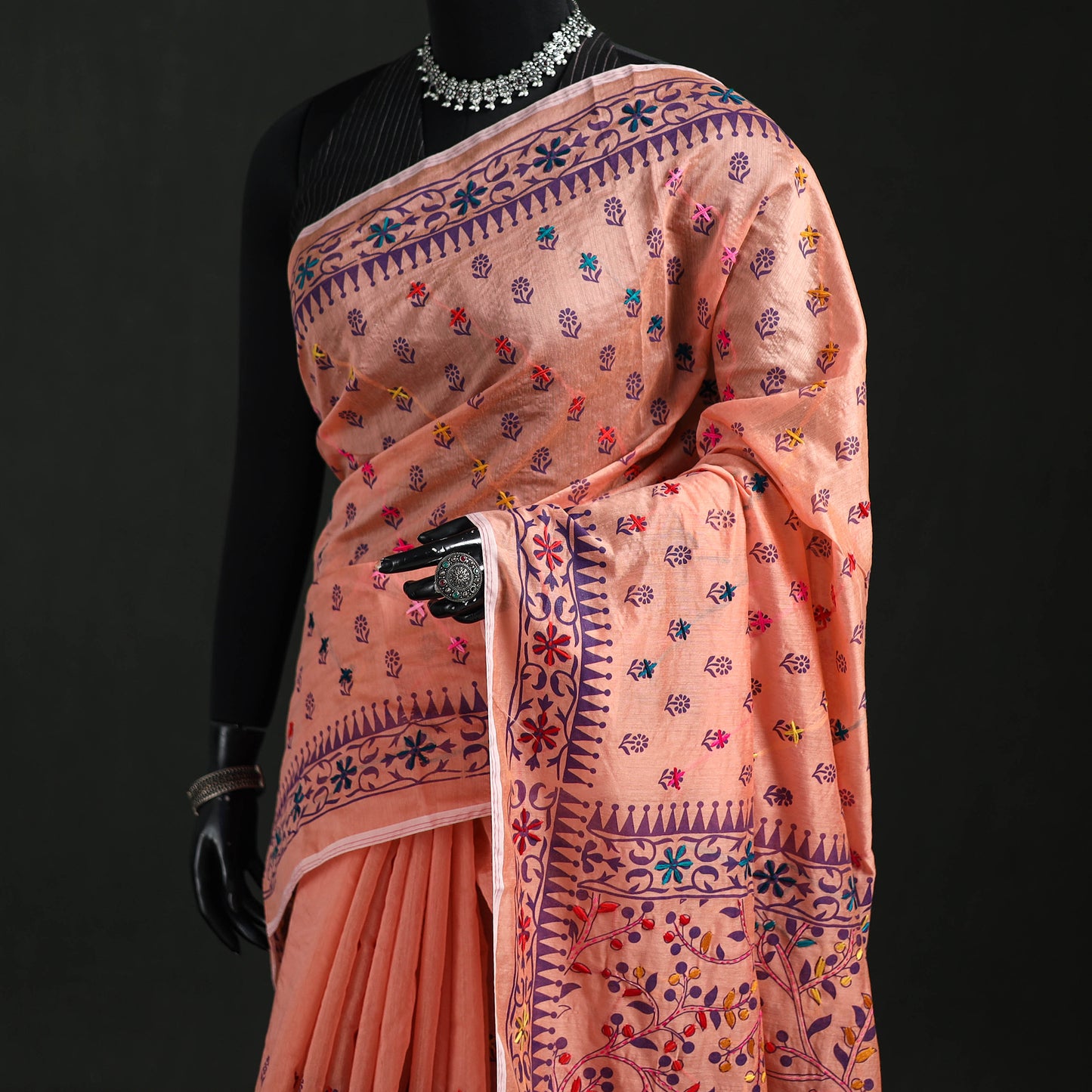 Hand Embroidered Chapa Work Silk Cotton Saree 23