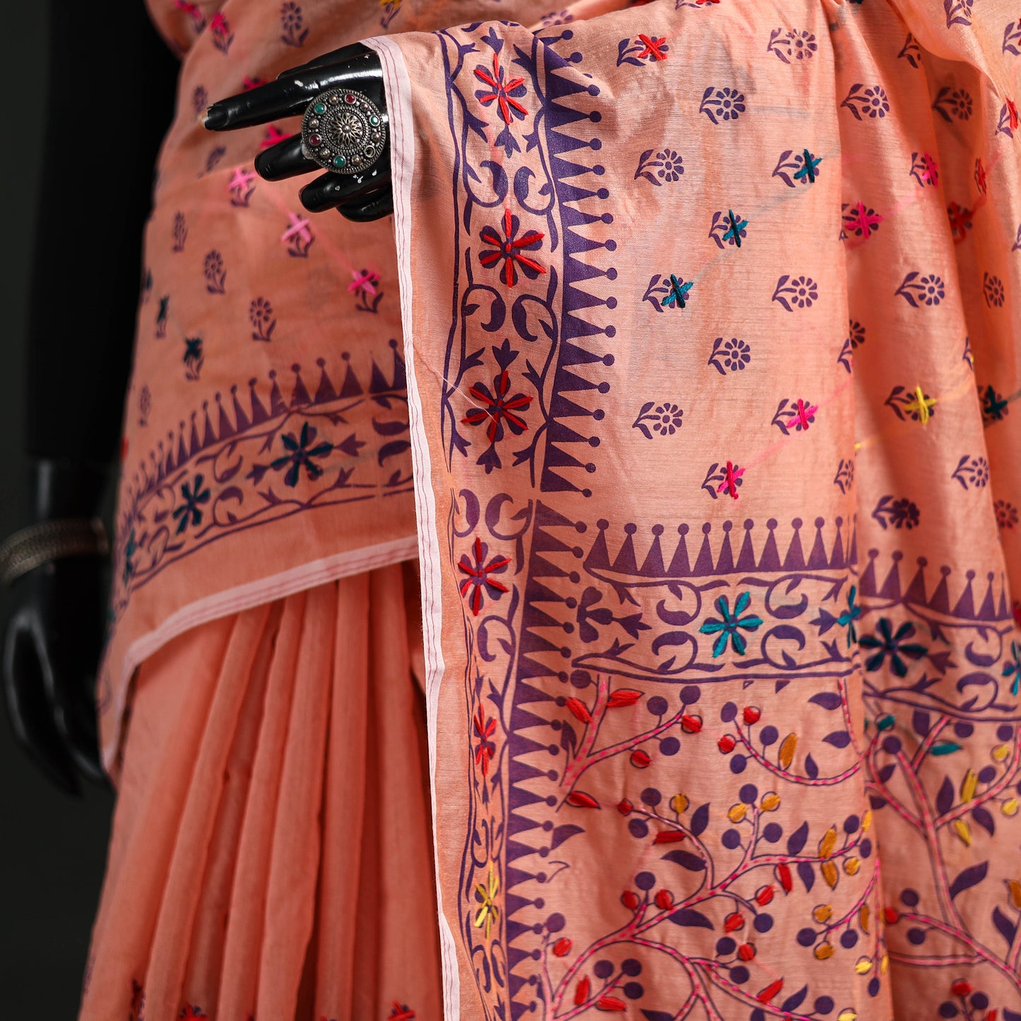 Hand Embroidered Chapa Work Silk Cotton Saree 23