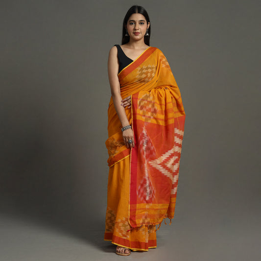 Orange - Begampuri Handloom Cotton Saree with Ikat Border 16