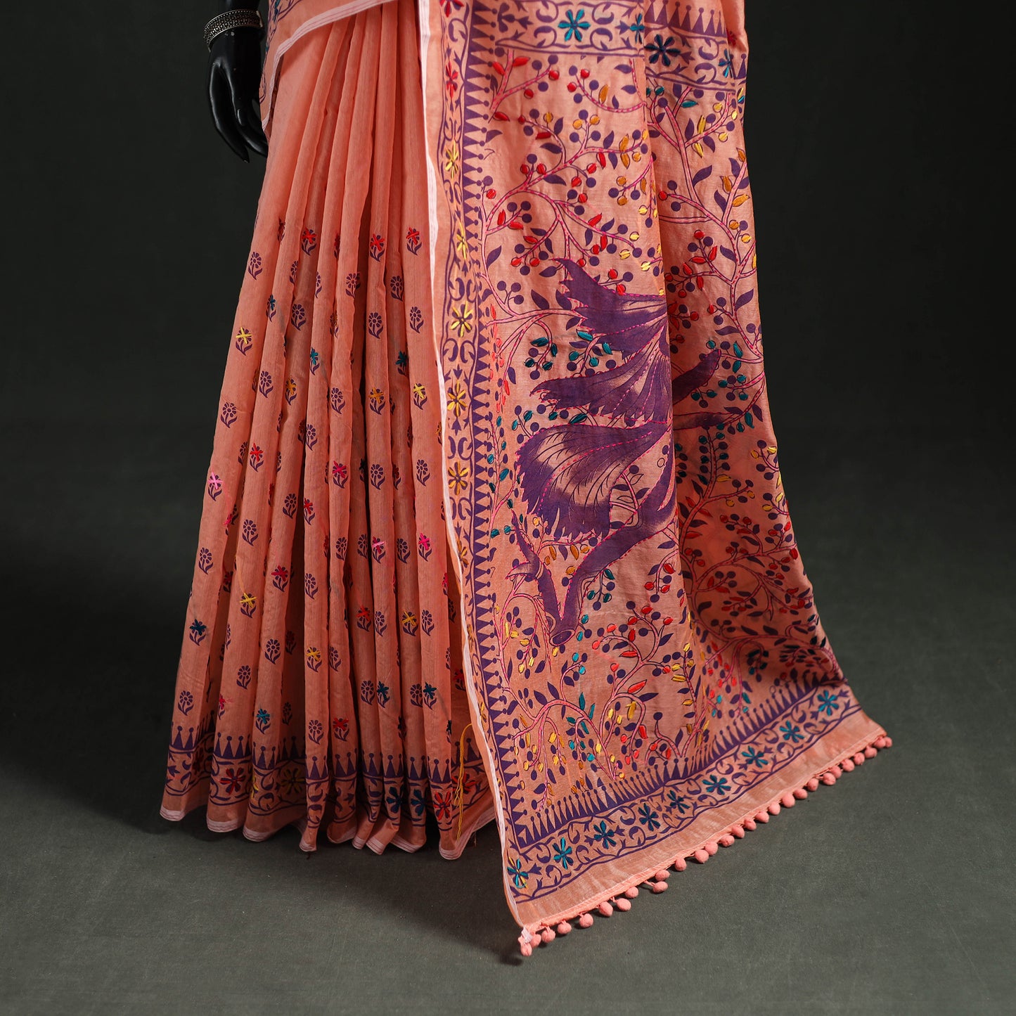 Hand Embroidered Chapa Work Silk Cotton Saree 23