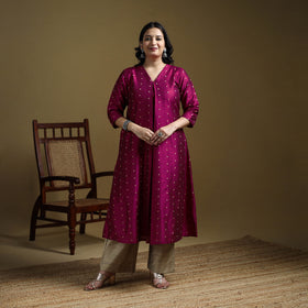 Pink - Plain Spun Dupion Viscose Silk Buti A-Line Kurta for women 14